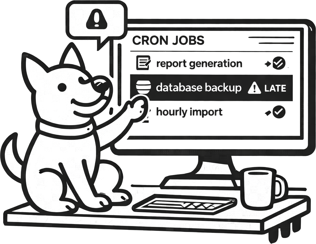 Cron job monitoring dashboard showing a missed job alert