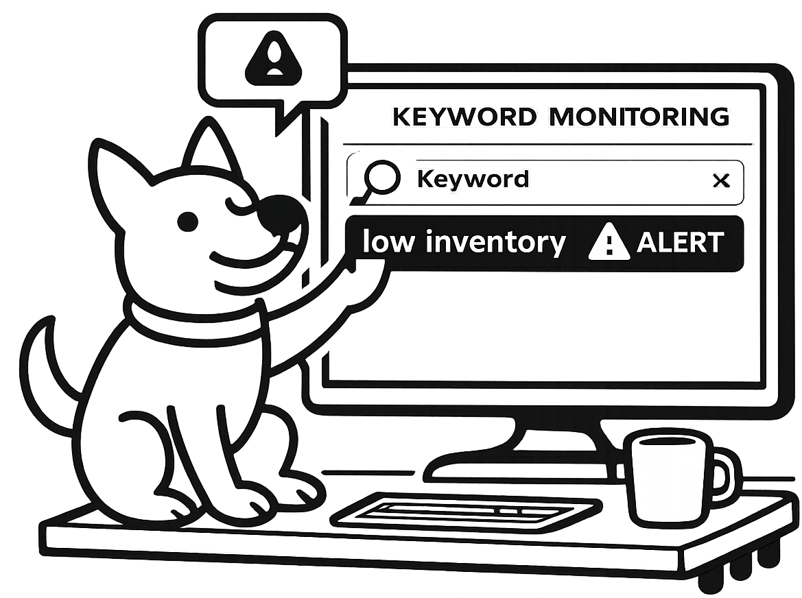Keyword monitoring dashboard showing an alert when a phrase appears