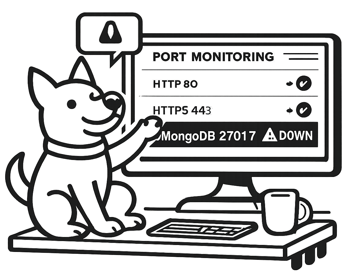 Port monitoring dashboard showing a port down alert