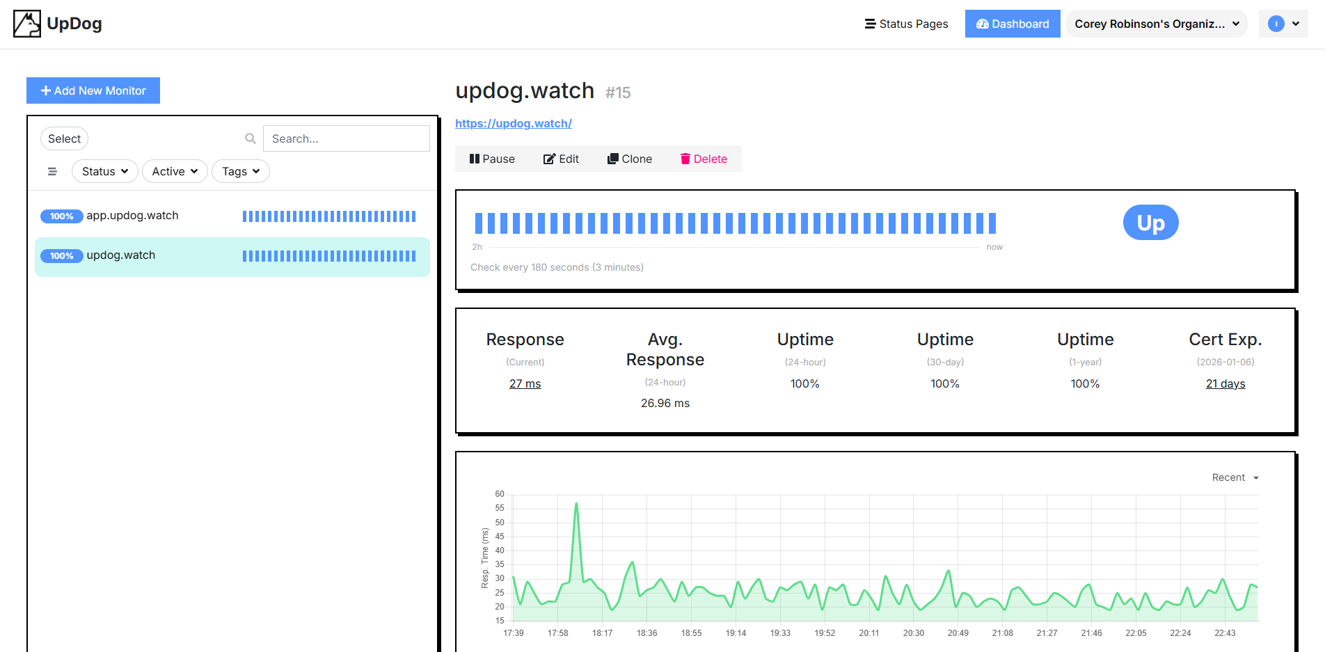 Updog dashboard mobile preview