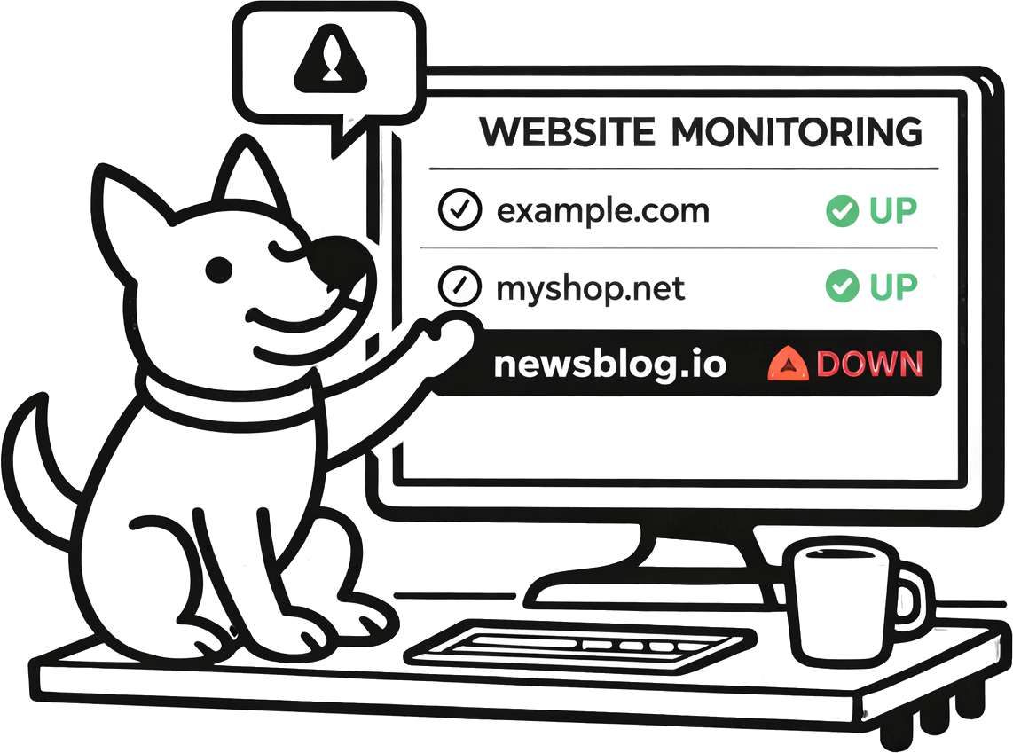 Website monitoring dashboard showing one site down and alerts